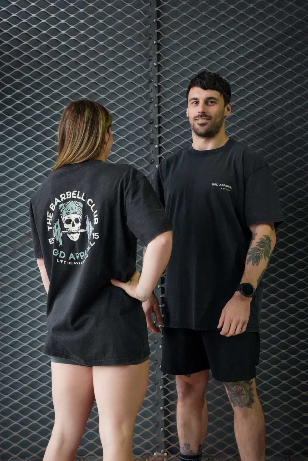 UGD Apparel 'BARBELL CLUB' Acid Wash Heavy Oversized Tee Charcoal Black