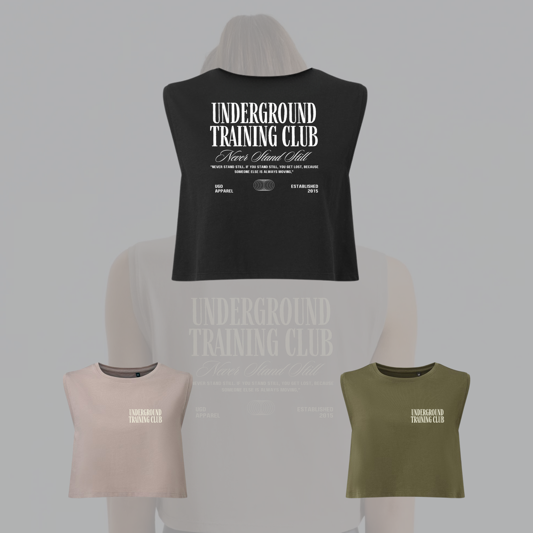 UGD 'UNDERGROUND TRAINING CLUB' Ladies boxy fit crop tank in 3 colours